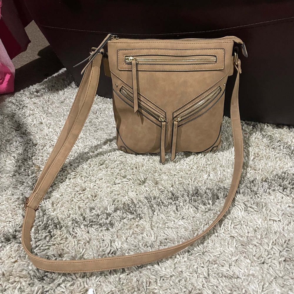 Brown leather crossbody purse